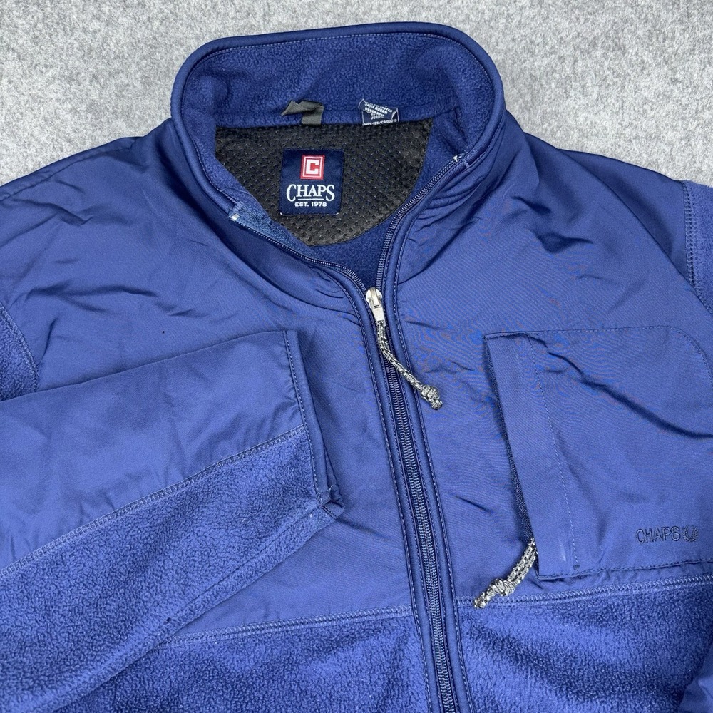 Chaps Fleece Jacket Men's Large Blue Full Zip Polyester Outdoor Hiking Y2K Coat - Picture 1 of 13